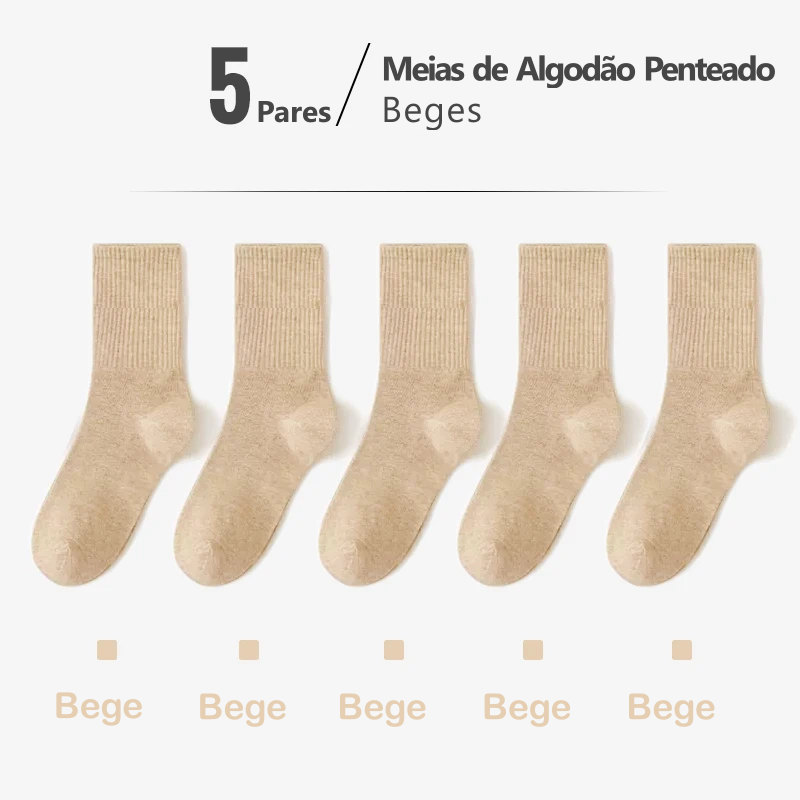 Meias de Algodão Penteado Cano Médio